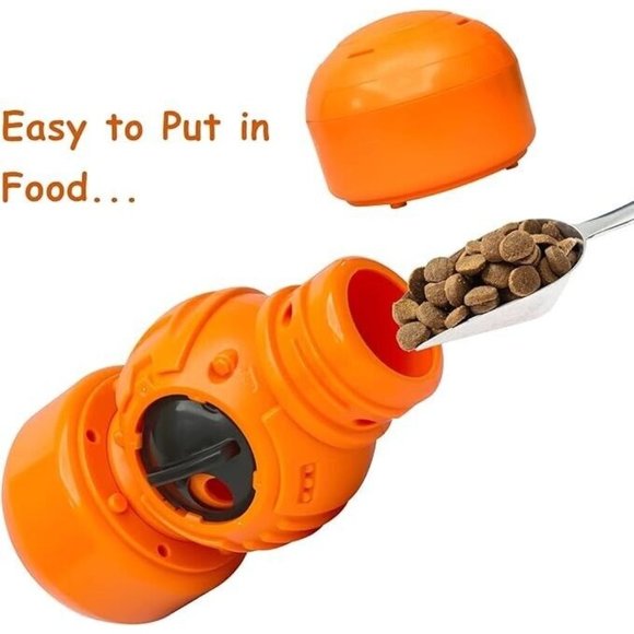 Interactive Dog Toy, Orange Rolling Treat Dispenser Slow Feeder Puzzle w Squeaky - Picture 8 of 16